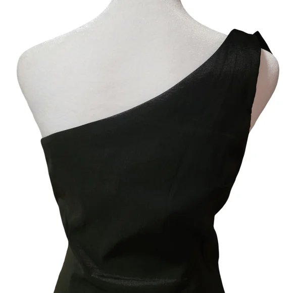 Jackie Jon NY Womens Size 8 Black Asymmetrical One-Shoulder Cocktail Midi Dress - Picture 6 of 7